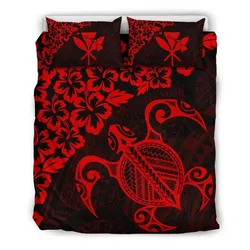 FamilyGater Bedding Set - Cover and Pillow Cases Hawaiian Map Turtle Hibiscus Kanaka Polynesian - Red - AH J4