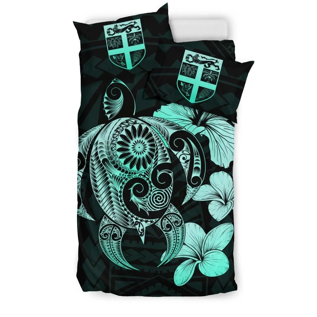 FamilyGater Bedding Set - Cover and Pillow Cases Fiji Hibiscus Plumeria Mix Polynesian Turtle Turquoise J1