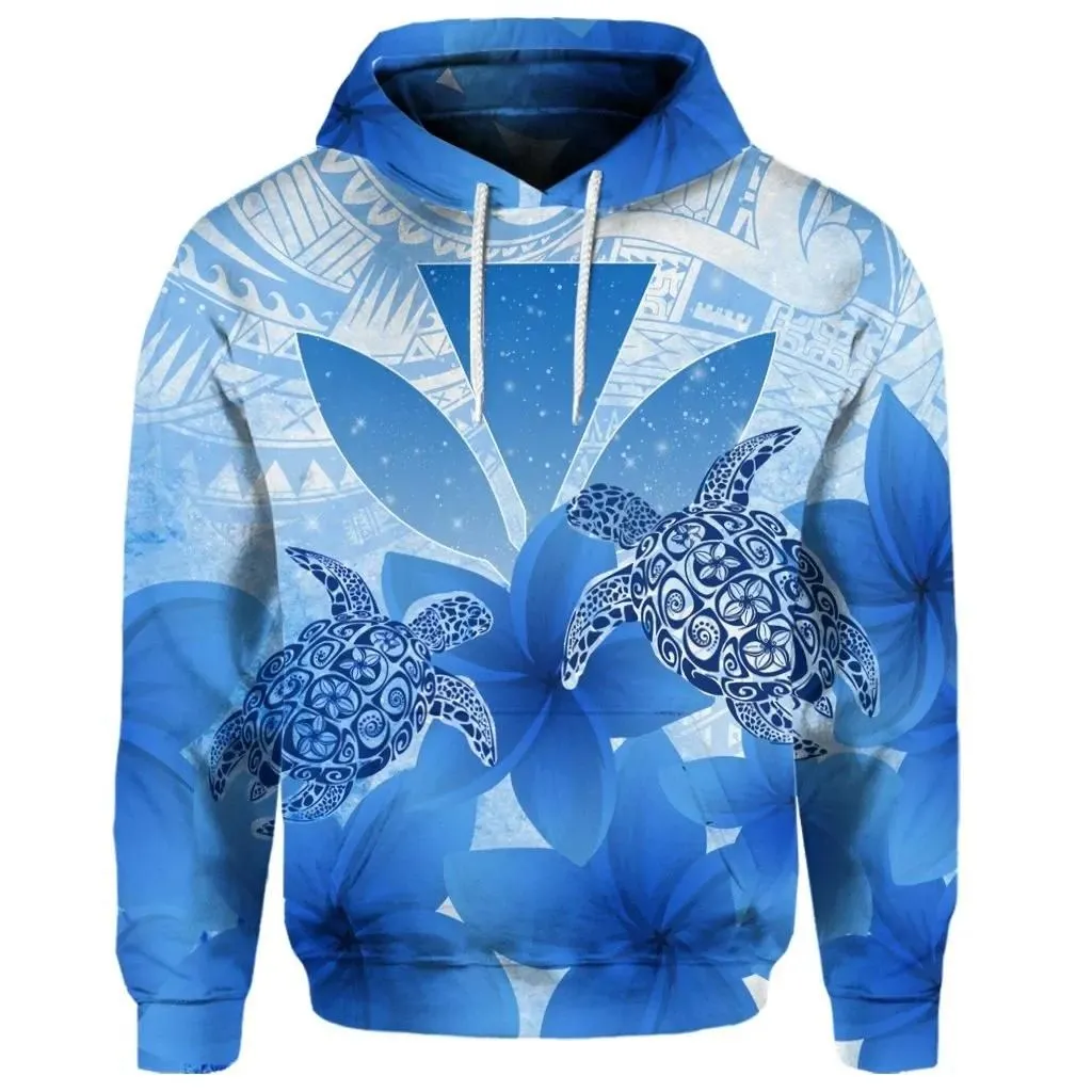 Alohawaii Hoodie - (Personalised) Hawaii Turtle Kanaka Plumeria Polynesian Hoodie Blue - AH - J4R
