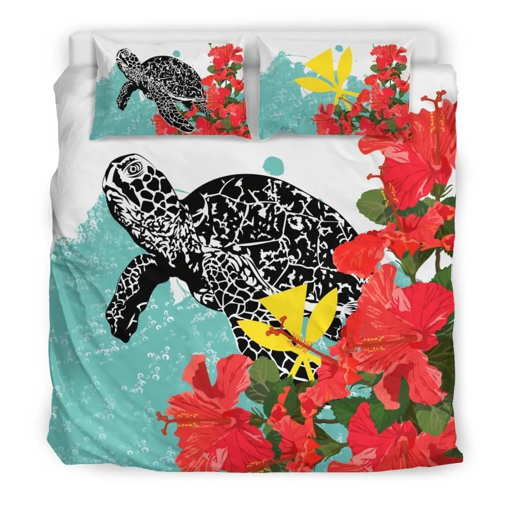 FamilyGater Home Set - Hawaiian Sea Turtle Kanaka Hibiscus Polynesian Bedding Set - AH J9