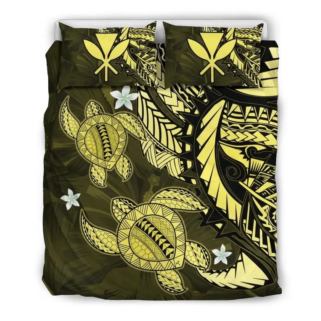 Alohawaii Home Set - Hawaii Polynesian Turtle Hibiscus Bedding Set - Yellow - AH - J4