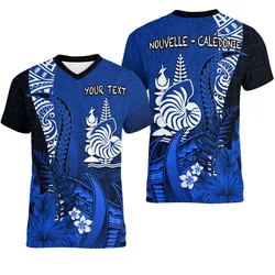 (Custom Personalised) New Caledonia V-Neck T Shirt Nautilus Blue Polynesian Hibiscus LT13