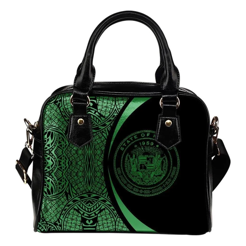 Hawaii Coat Of Arms Polynesian Shoulder Handbag - Circle Style Green