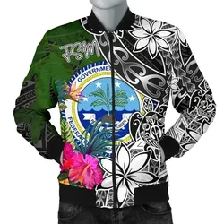 Federated States of Micronesia Men Bomber Jacket - Turtle Plumeria Banana Leaf - BN11