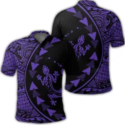 Hawaiian Map Gecko Tattoo Kakau Polynesian Polo Shirt Purple