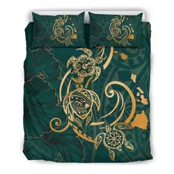 FamilyGater Bedding Set - Cover and Pillow Cases Hawaii Triple Marble Turtle Polynesian Hibiscus - AH - Benjamin Style - Green - J5