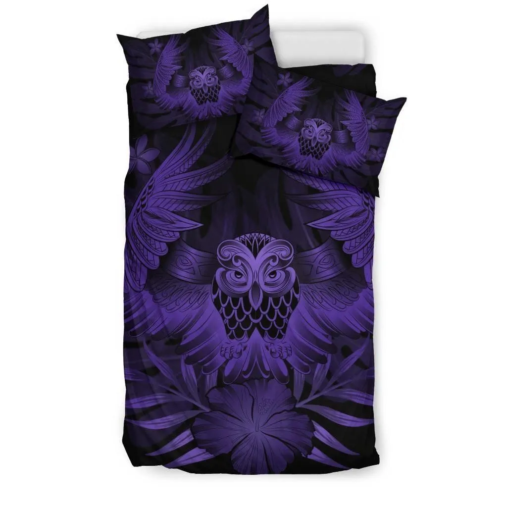 FamilyGater Bedding Set - Cover and Pillow Cases Hawaiian Owl Hibiscus Plumeria Polynesian - Purple - AH J4