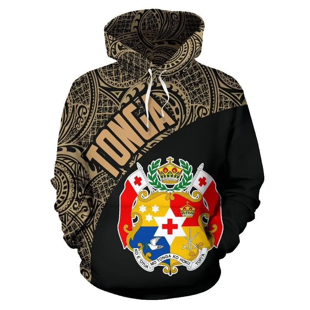 Tonga Hoodie - Tonga Coat Of Arms Polynesian Tattoo Gold