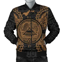 American Samoa Polynesian Mens Bomber Jacket Map Gold