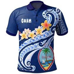 Guam Polo Shirt - Guam Seal Polynesian Patterns Plumeria (Blue)