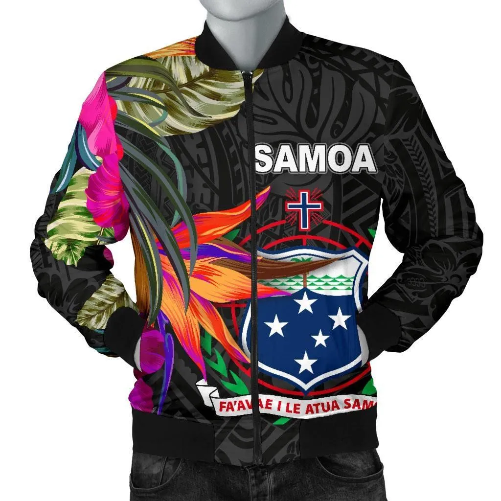 Samoa Men's Bomber Jacket - Polynesian Hibiscus Pattern - BN39