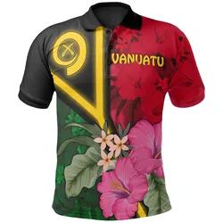 (Custom Personalised) Vanuatu  Polo Shirts - Vanuatu Flag with Hibiscus