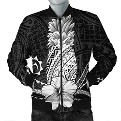 Hawaii Polynesian Pineapple Hibiscus Bomber Jacket - White