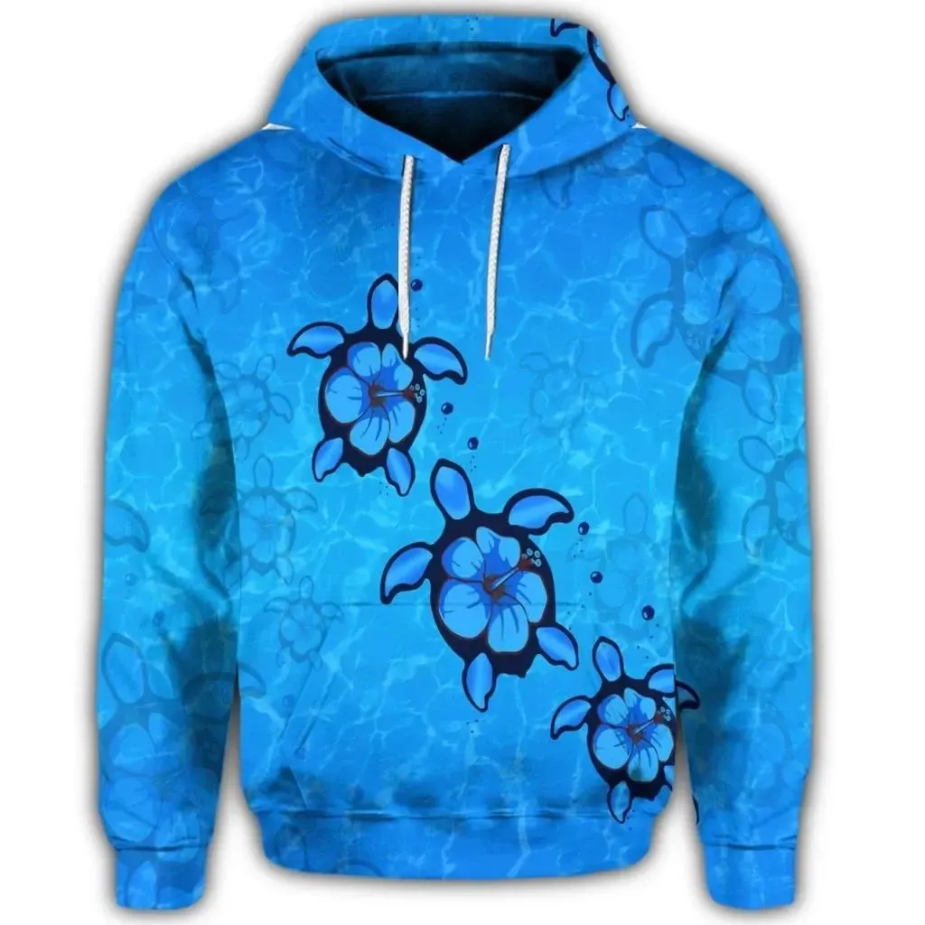 Alohawaii Hoodie - Hawaiian Turtle Swim In The OCean With Hibiscus Polynesian Hoodie - AH - JR