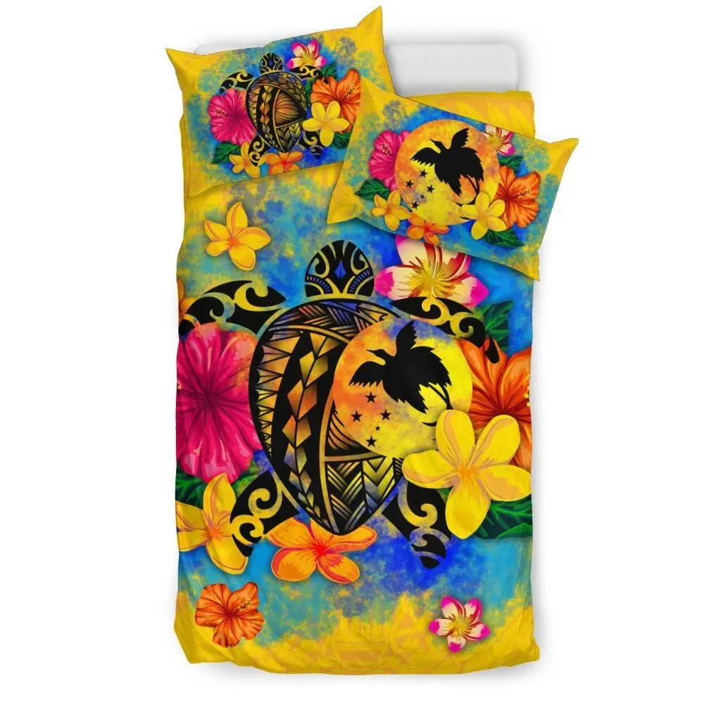 FamilyGater Bedding Set - Cover and Pillow Cases Papua New Guinea Polynesian - Turtle with Plumeria and Hibiscus - BN15