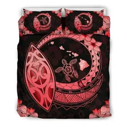 FamilyGater Bedding Set - Cover and Pillow Cases Hawaiian Map Hibiscus Plumeria Turtle Polynesian Red - AH J1