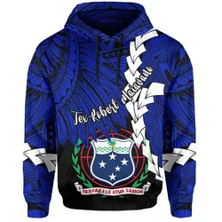 (TEX-ROBERT MAIAVANO) Samoa Polynesian Hoodie Tribal Wave Tattoo Blue Color LT13