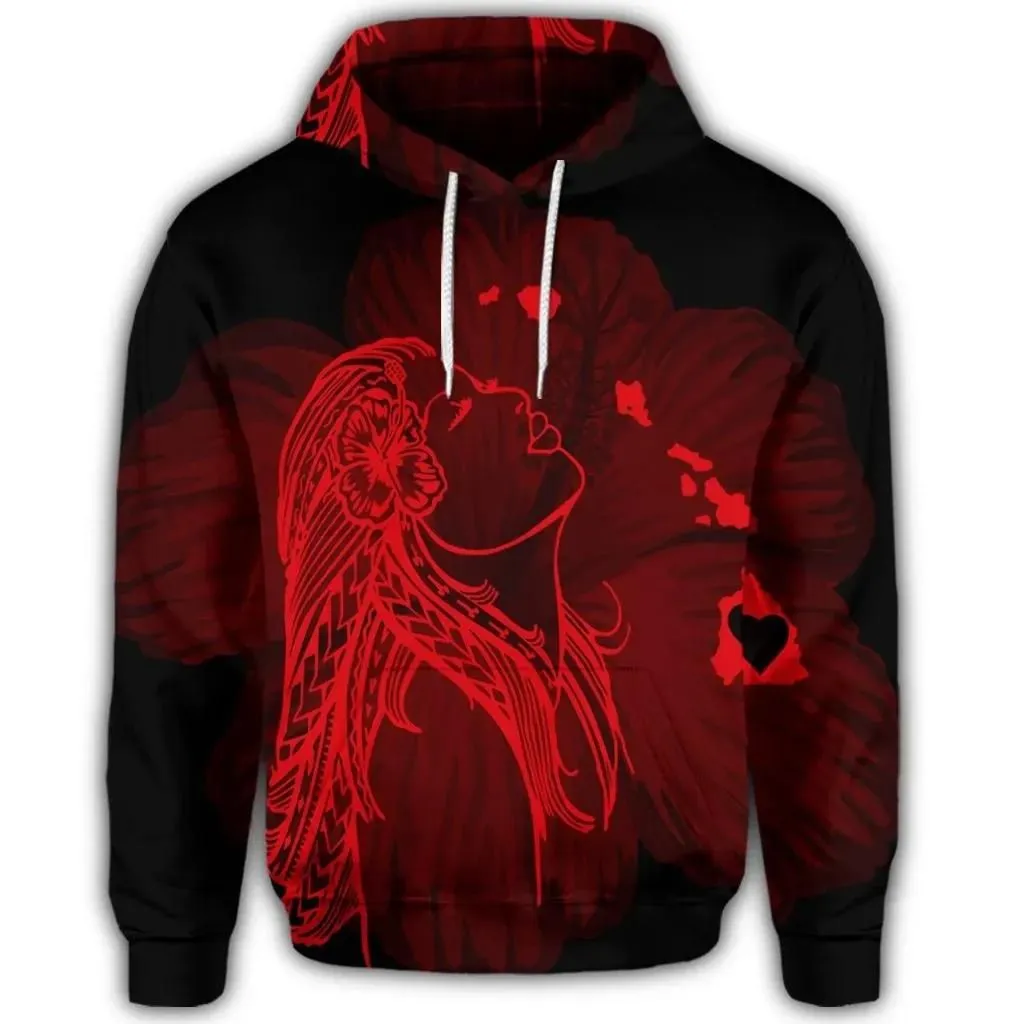 Alohawaii Hoodie - Hawaiian Map Heart Hula Girl Hibiscus Red Polynesian Hoodie - AH - J4R