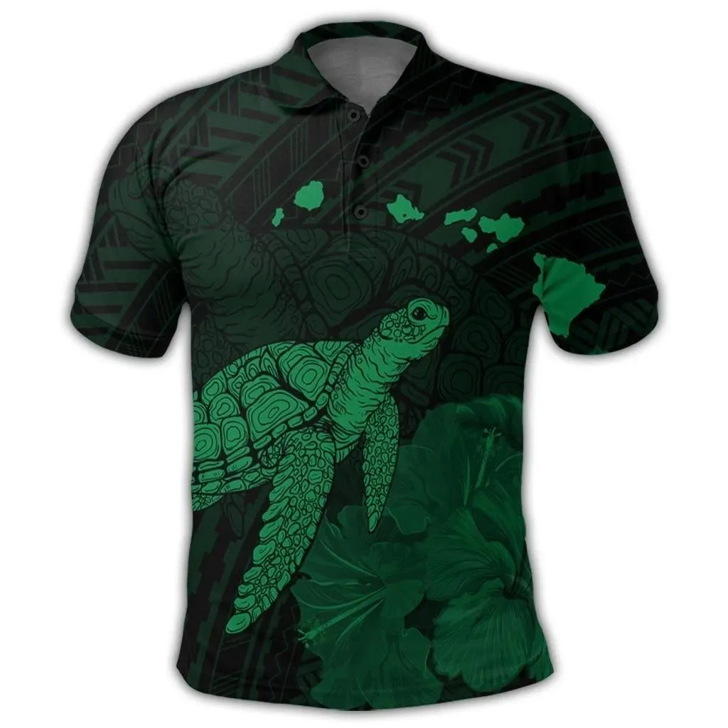 Alohawaii Shirt - Hawaii Polynesian Hibiscus Turtle Map Polo Shirt Green - AH - J5R