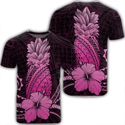 Hawaii Polynesian Pineapple Hibiscus T-Shirt - Pink - AH