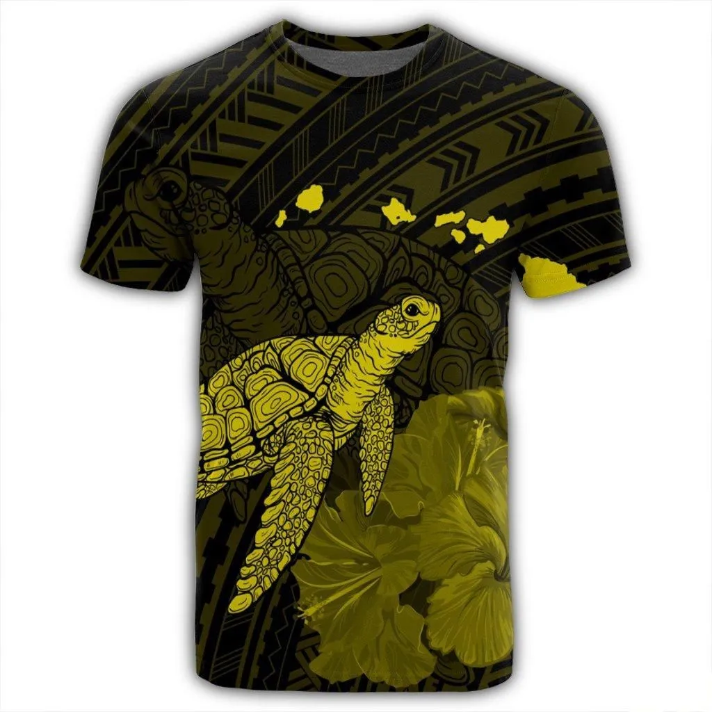 Hawaii Polynesian Hibiscus Turtle Map T-Shirt Yellow - AH