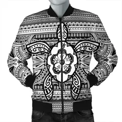 Hawaiian Turtle Polynesian Tribal Bomber Jacket White AH