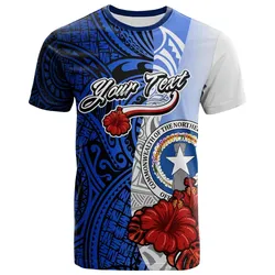 Northern Mariana Islands Polynesian Custom Personalised T-shirt - Coat Of Arm With Hibiscus Blue - BN12