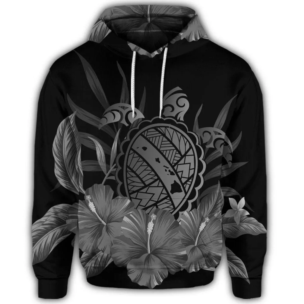 Hawaiian Map Turtle Hibiscus Polynesian Hoodie - White