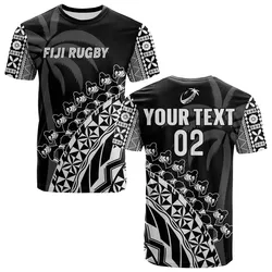 (Custom Text And Number) Fiji Rugby T Shirt Fijian Cibi Dance Tapa Pattern Black LT14