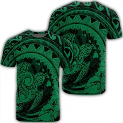 Hawaiian Kanaka Honu Map Hibiscus Globular Polynesian Green T-Shirt - AH