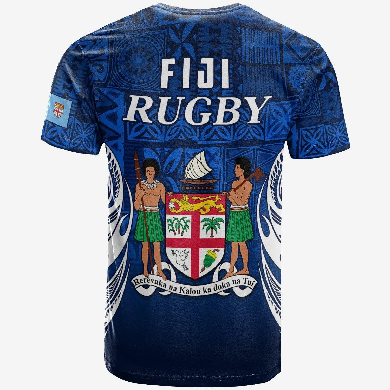 Fiji Rugby T-Shirt Flying Fijians Blue Tapa Pattern LT13