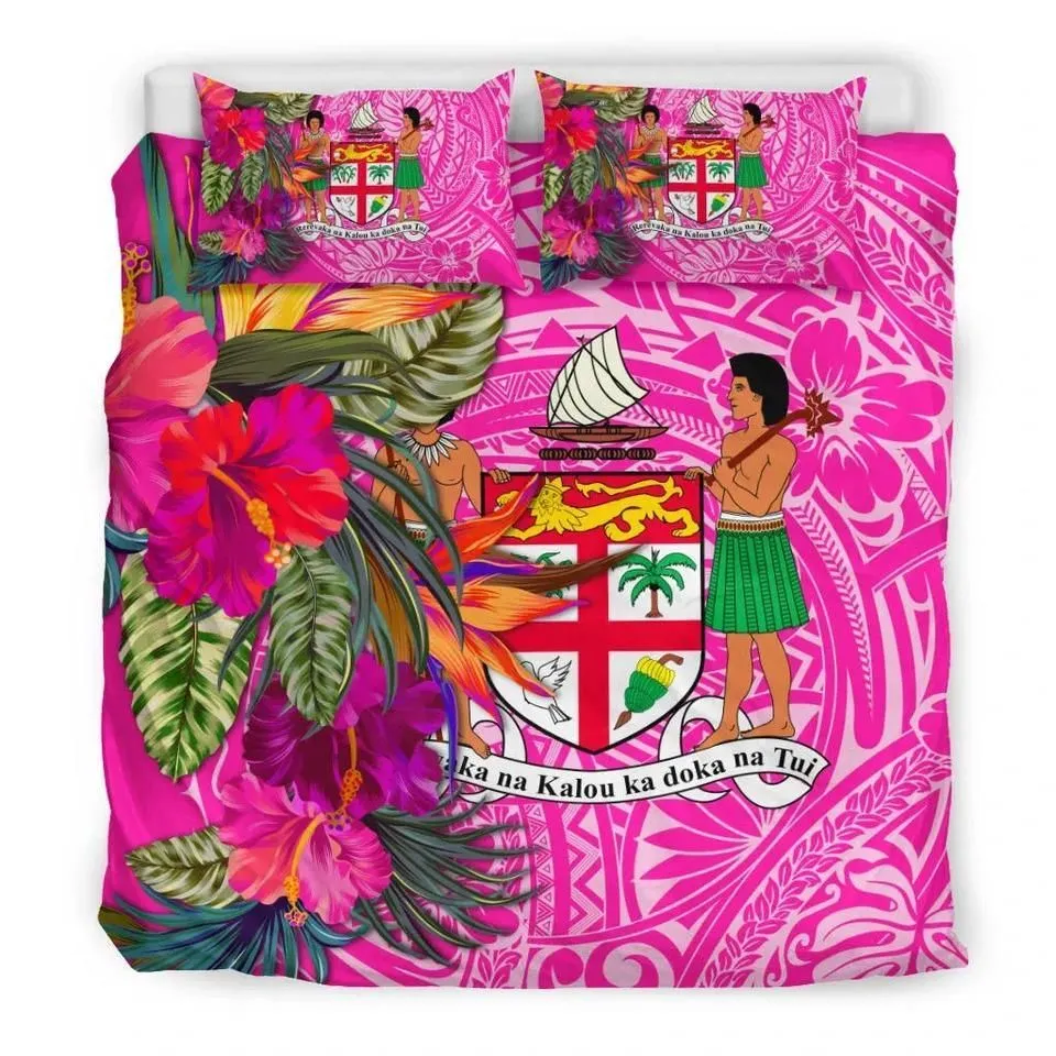 Vibe Hoodie Fiji Bedding Set - Hibiscus Polynesian Pattern Pink Version