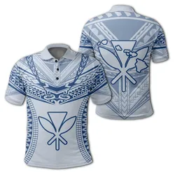 Hawaiian Kanaka Map Football Jersey Polo Shirt - White and Blue - Roger Style