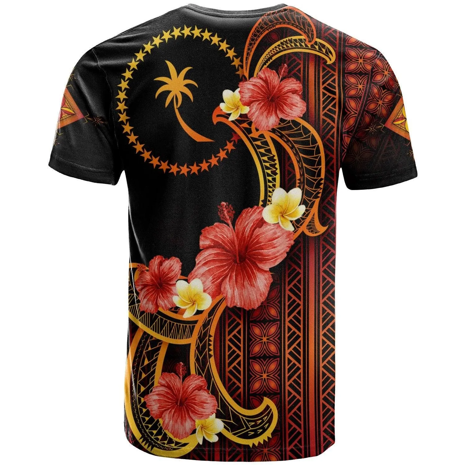 Chuuk T-Shirt - Hibiscus Plumeria Mix Tribal Leaves