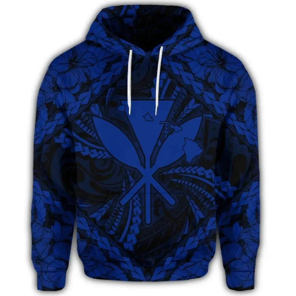 Alohawaii Hoodie - Hawaiian Map Kanaka Hibiscus Blue Polynesian Hoodie - AH - JR