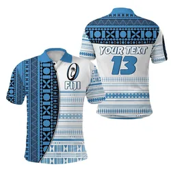 (Custom Personalised) Fiji Rugby Polo Shirt Impressive Version Blue - Custom Text and Number
