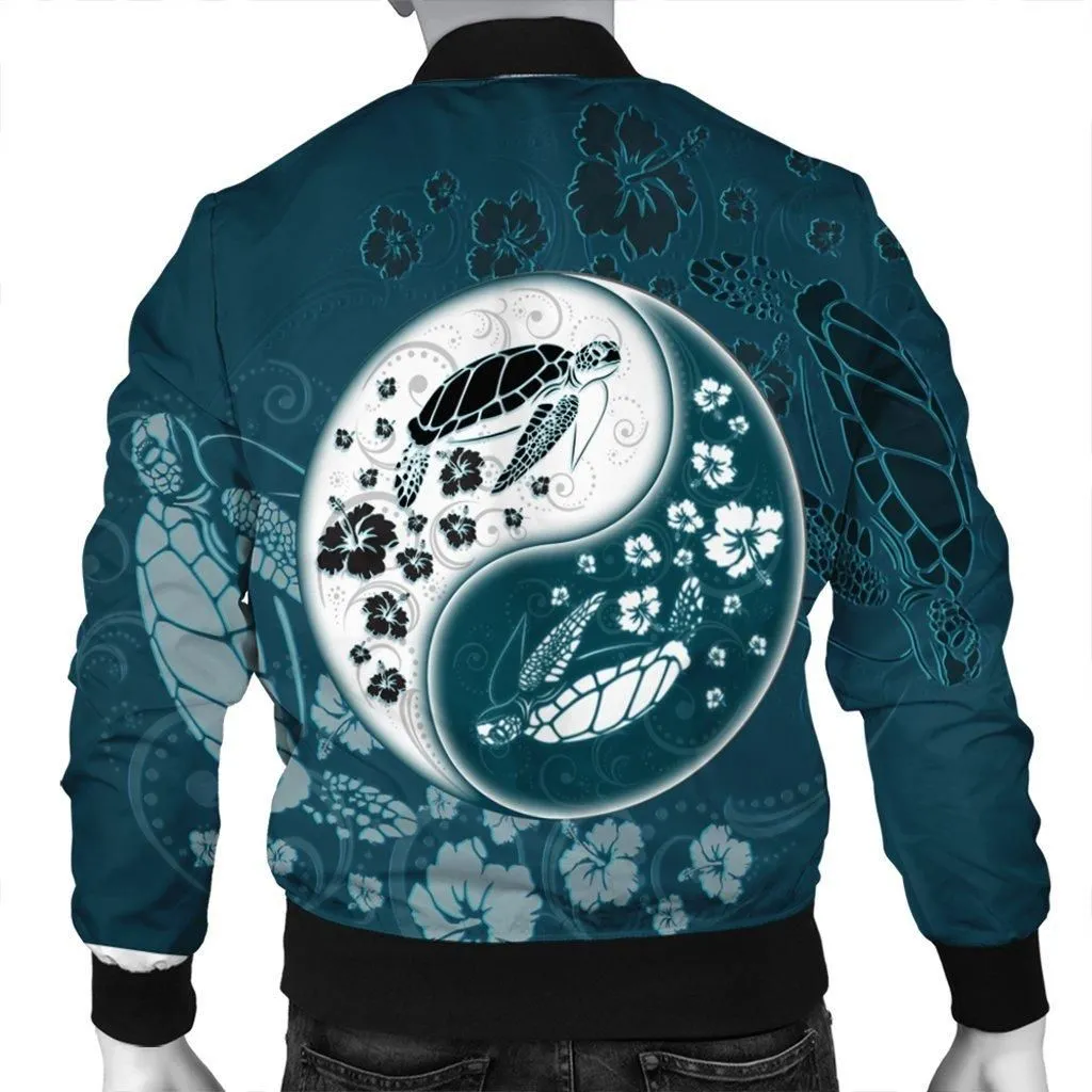 Hawaiian Hibiscus Turtle Polynesian Bomber Jacket YinYang Style - AH