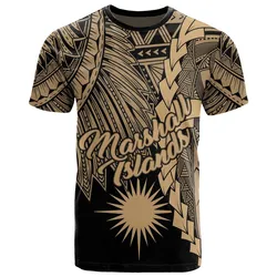 Marshall Islands Polynesian T-Shirt - Tribal Wave Tattoo Gold