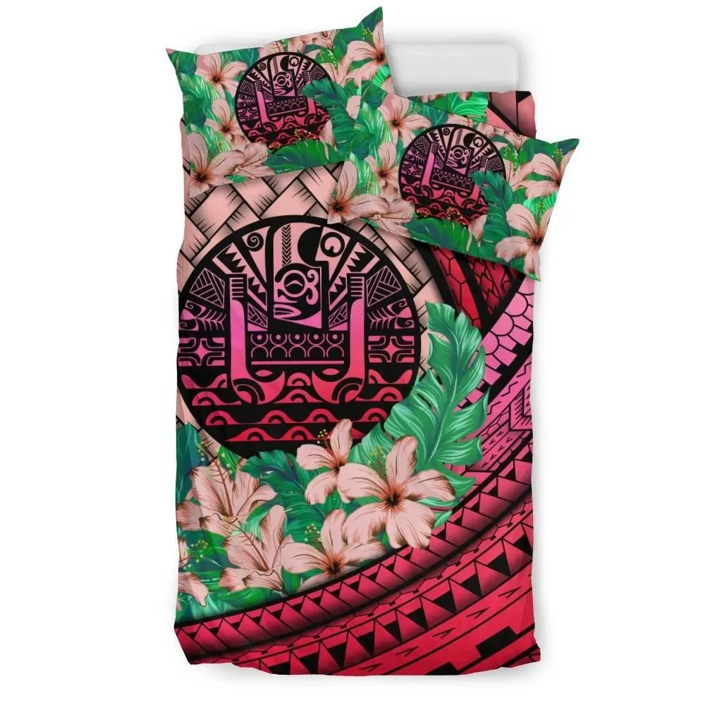 FamilyGater Bedding Set - Cover and Pillow Cases Tahiti - Lauhala Polynesian Hibiscus Pink A24