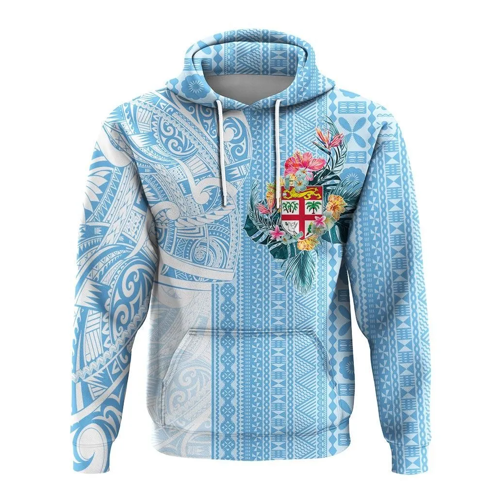 Fiji Tapa Pattern with Hibiscus Hoodie - Fiji In My Heart LT7