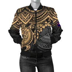 American Samoa Polynesian Bomber Jacket (Women) - Gold Turtle - BN1518