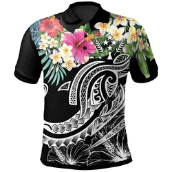 Kosrae Polynesian Polo Shirt - Summer Plumeria (Black)