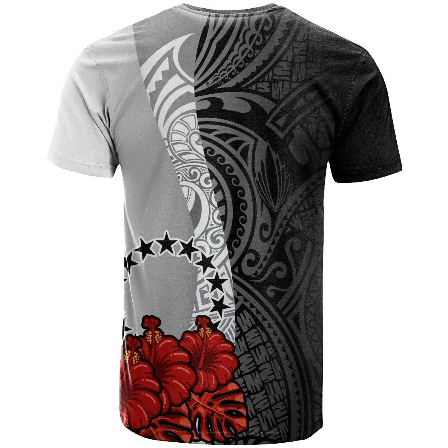 Cook Islands Polynesian Custom Personalised T Shirt -  Coat Of Arm With Hibiscus White