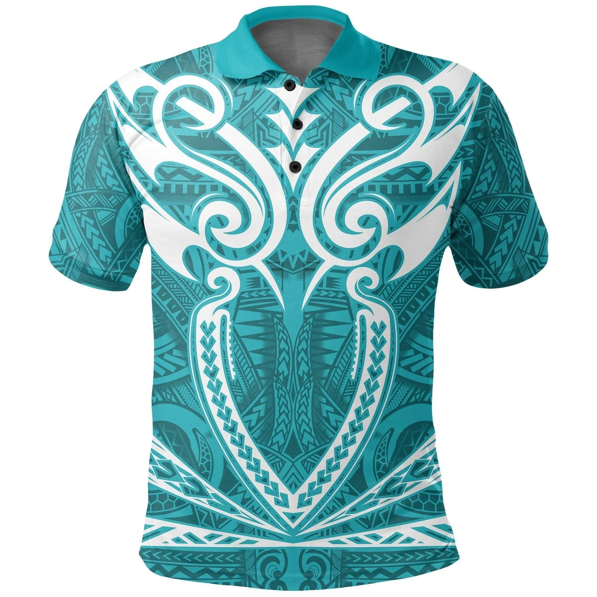 Hawaii Kanaka Polynesian Football Jersey Polo Shirt - Cyan - Bernice