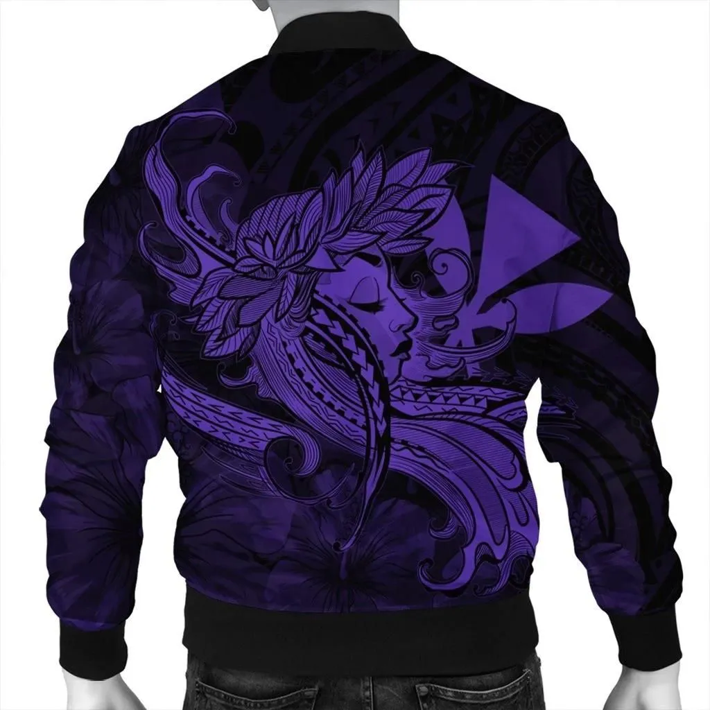 Alohawaii Jacket - Hawaiian Map Hula Girl Hibiscus Kanaka Polynesian Bomber Jacket - Purple - AH - J4R