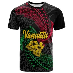 Vanuatu T-Shirt Flag - Spiral Pattern Hibiscus
