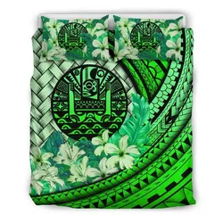 FamilyGater Bedding Set - Cover and Pillow Cases Tahiti - Lauhala Polynesian Hibiscus Green A24