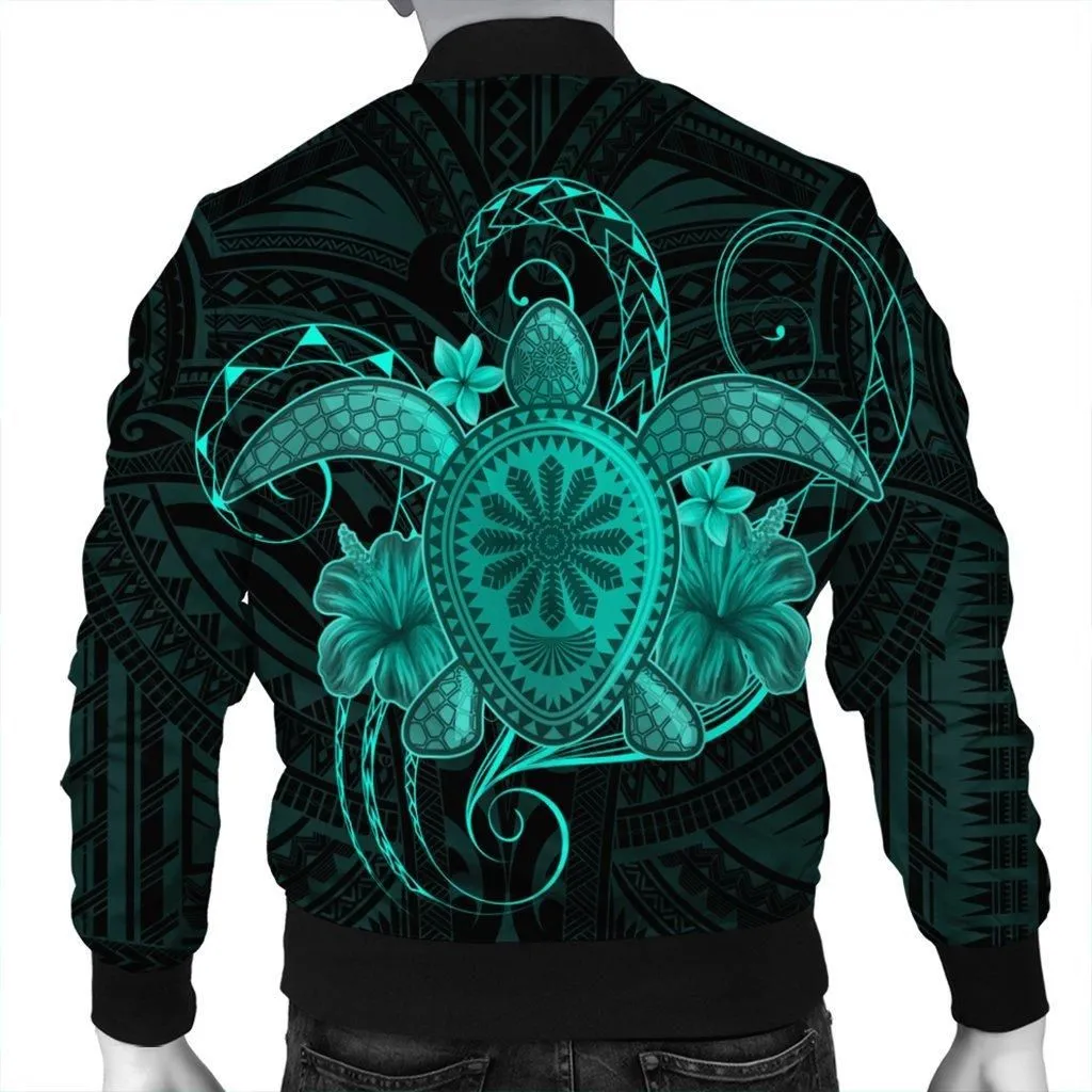 Hawaii Turtle Hibiscus Polynesian Bomber Jacket - Full Style - Turquoise - AH