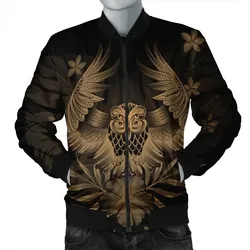 Alohawaii Jacket - Hawaiian Owl Hibiscus Plumeria Polynesian Bomber Jacket - Gold - AH - J4R
