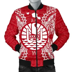 French Polynesia Polynesian Mens Bomber Jacket Map Red White